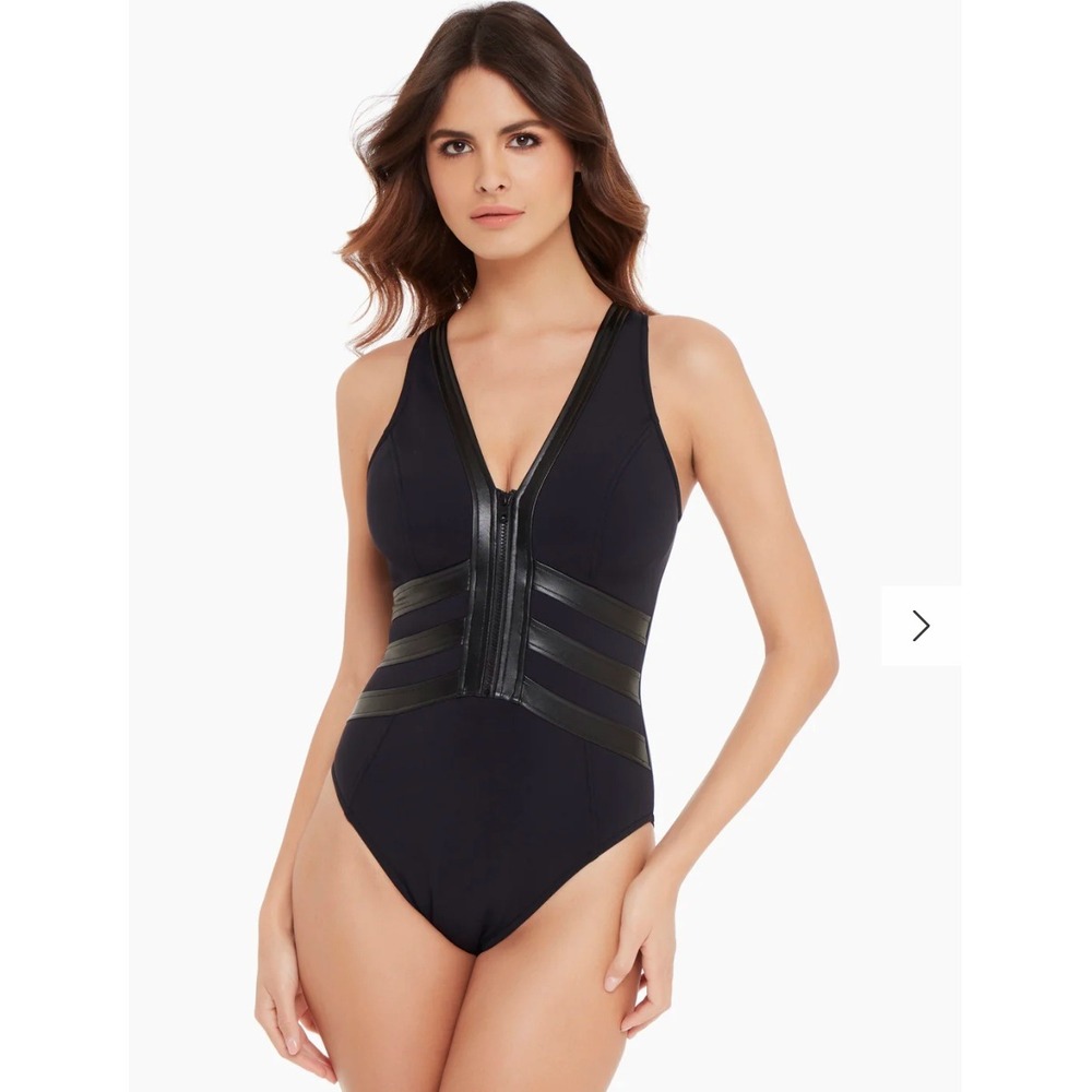 Magicsuit One Piece Swimsuit Sean Moto‎ 10 Black Faux Leather Trim